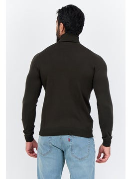 Sorbino Men High Neck Textured Long Sleeves Sweatshirt, Dark Green  - Image 3