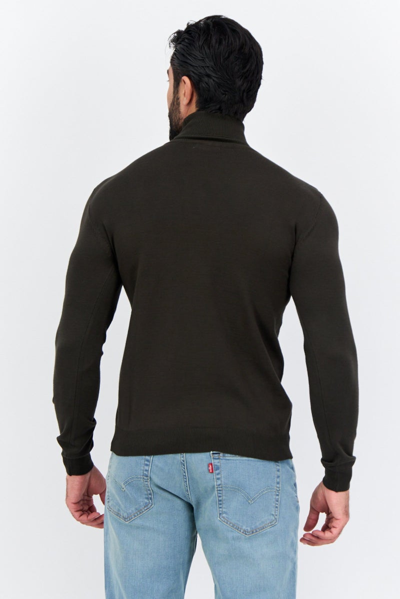 Sorbino Men High Neck Textured Long Sleeves Sweatshirt, Dark Green - Image 3