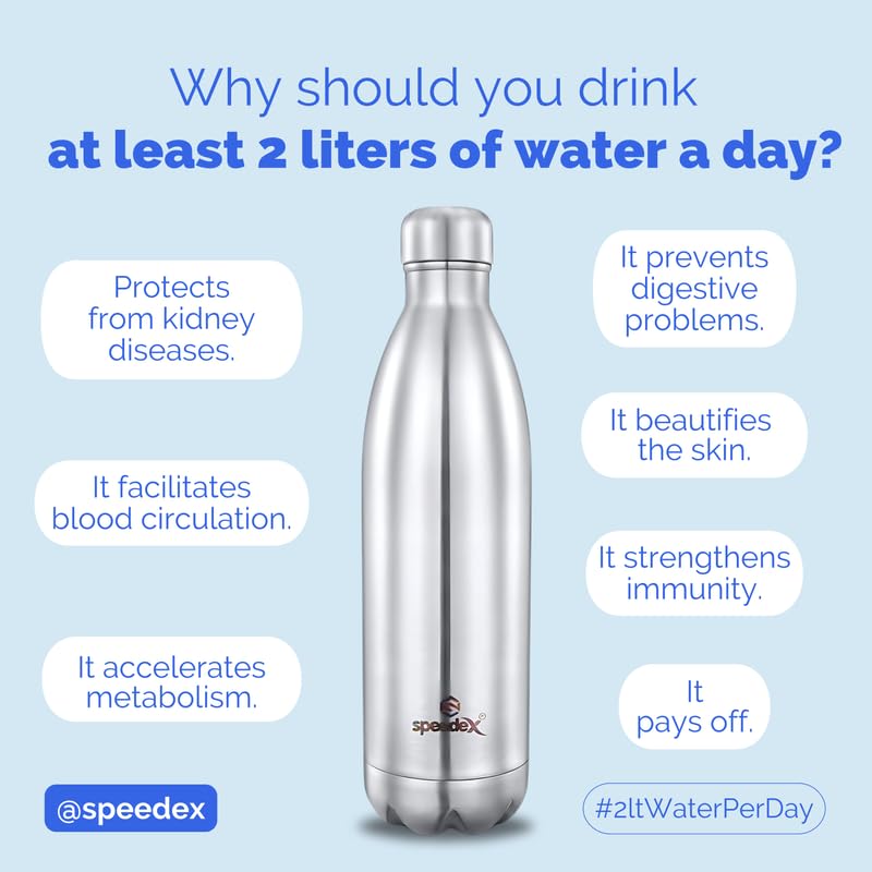 SPEEDEX Thermos Bottle - 1000 ML Vacuum Insulated Stainless Steel for Kids, Men, Women - Thermosteel Bottle Ideal for School, Office, Travel Flask for Hot & Cold Beverages - Silver Colour - Image 2