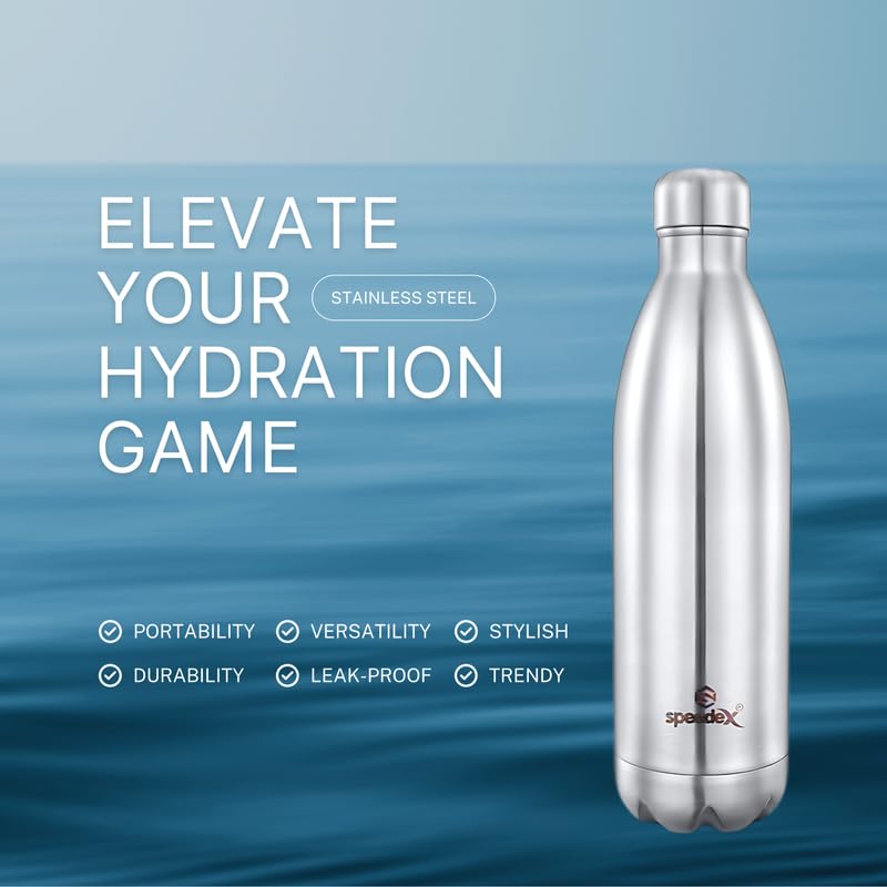 SPEEDEX Thermos Bottle - 1000 ML Vacuum Insulated Stainless Steel for Kids, Men, Women - Thermosteel Bottle Ideal for School, Office, Travel Flask for Hot & Cold Beverages - Silver Colour - Image 4