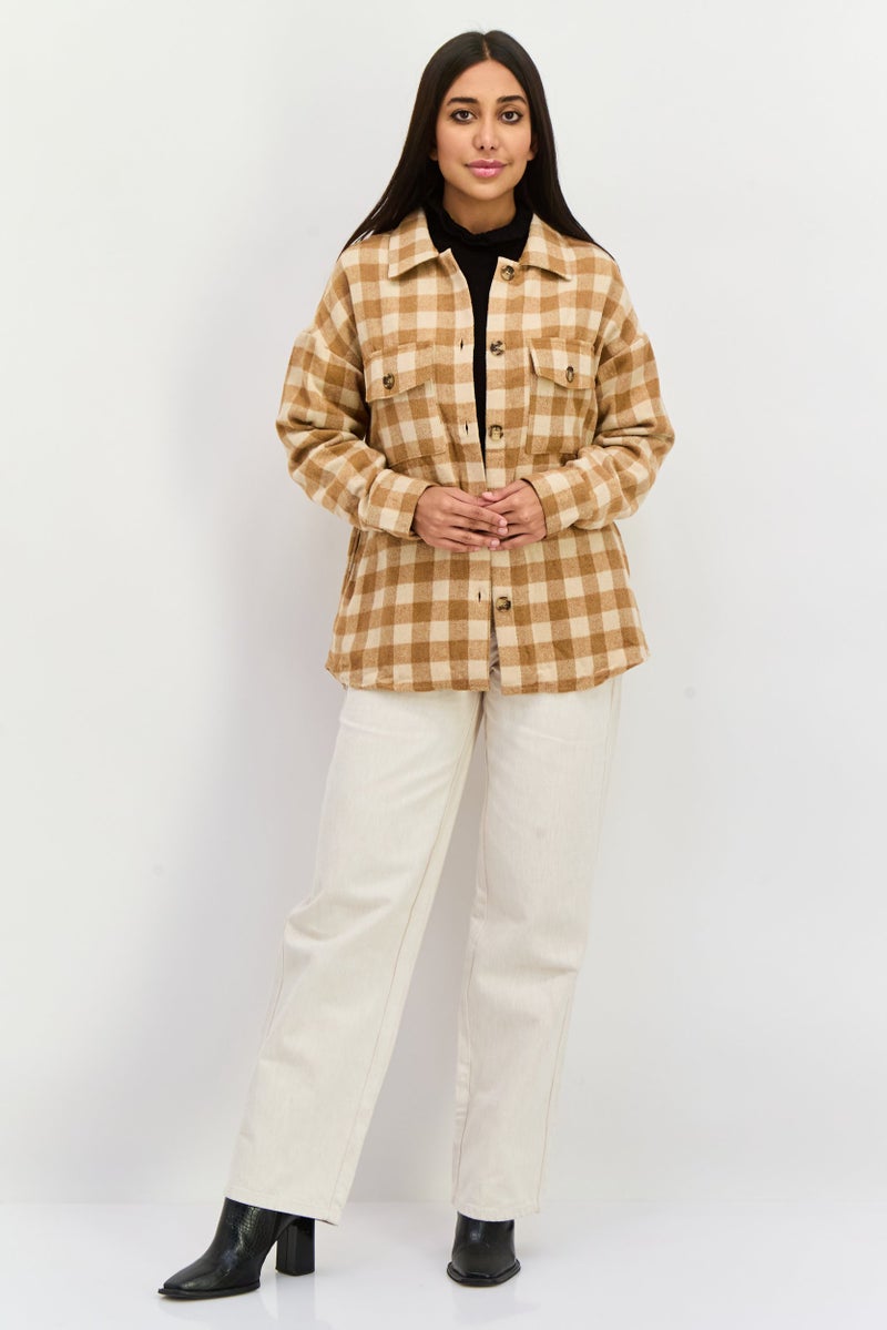 Sage The Label Women Plaid Long Sleeve Jacket Shirt, Brown  - Image 4