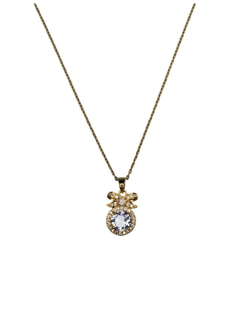 Influence Germany Gift Bow Crystal Pendant Necklace – Gold-Tone Stainless Steel - Image 3