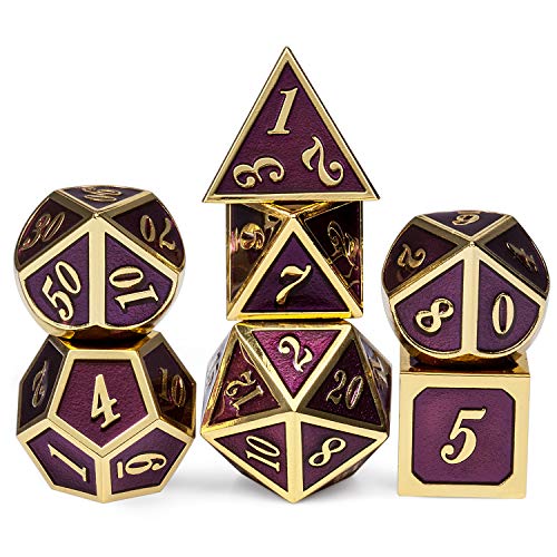 DNDND DD Table Game Dice Set 7PCS Metal Die with Metal Gift Box for Dungeons and Dragons Dark Purple and Gold Number - Image 1