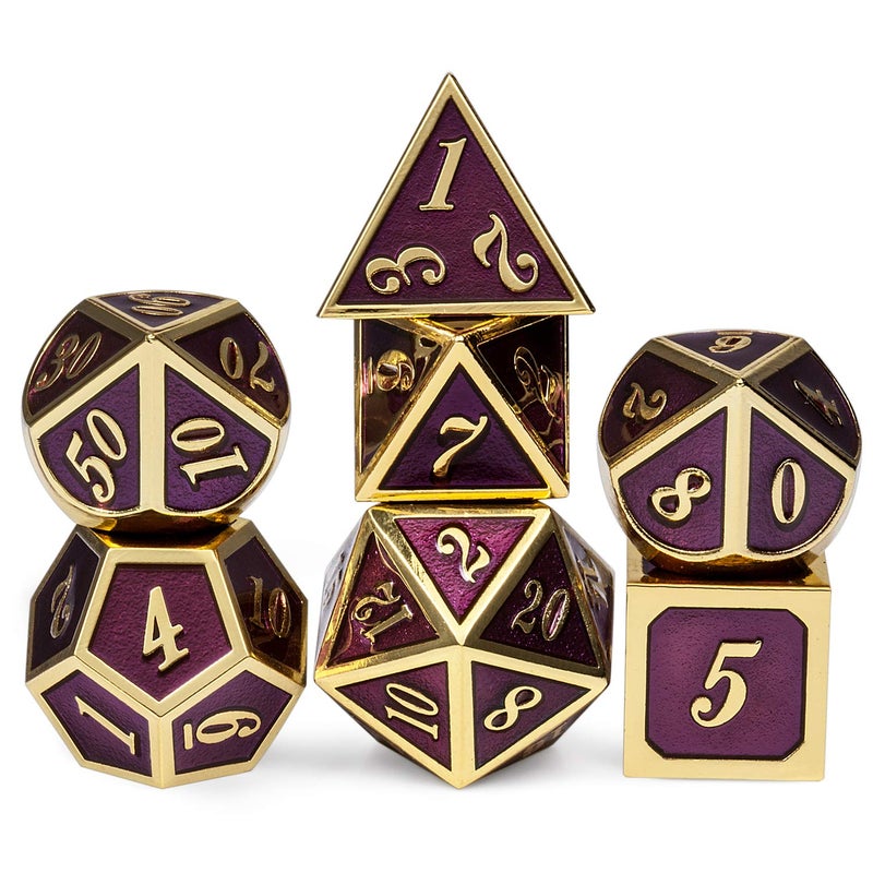 DNDND DD Table Game Dice Set 7PCS Metal Die with Metal Gift Box for Dungeons and Dragons Dark Purple and Gold Number - Image 3