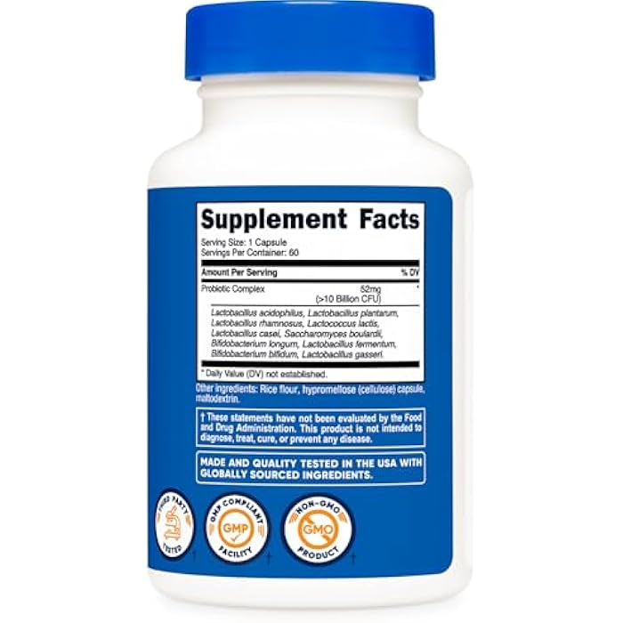 Nutricost Probiotic Complex (10 Billion CFU) 60 Capsules - Acidophilus Plus 9 Other Probiotics, Non-GMO, Gluten Free Supplement - Image 5