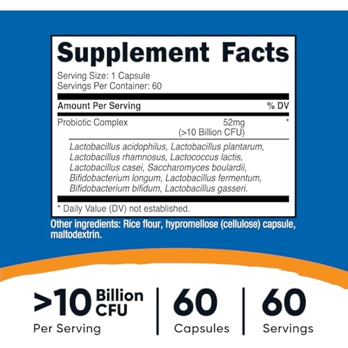 Nutricost Probiotic Complex (10 Billion CFU) 60 Capsules - Acidophilus Plus 9 Other Probiotics, Non-GMO, Gluten Free Supplement - Image 2