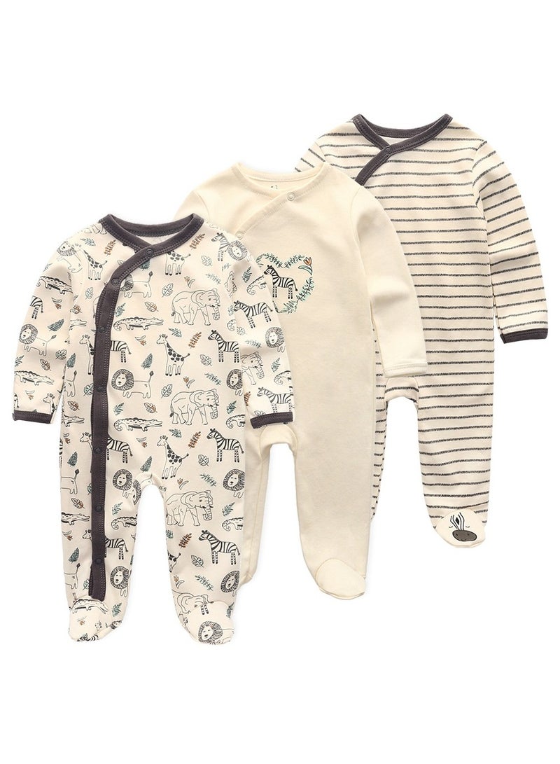 RedMapleTEK Infant And Toddler Pure Cotton One-Piece Long-Sleeved Crawling Suit 3-Piece Set - Image 1