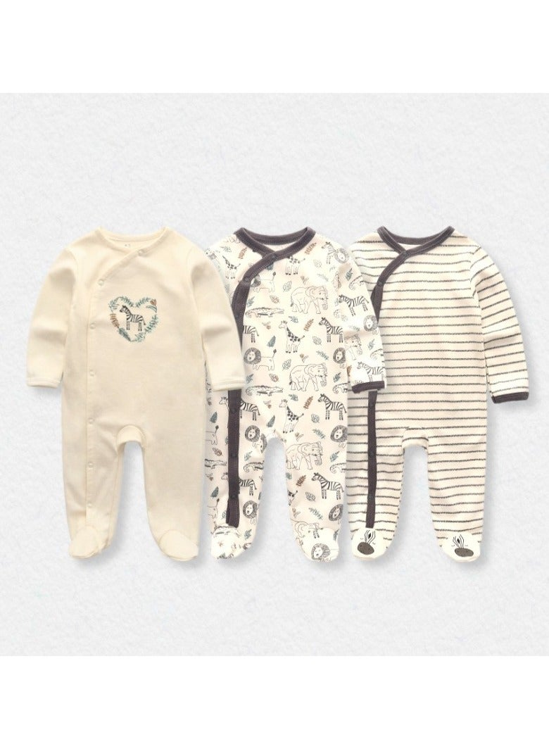 RedMapleTEK Infant And Toddler Pure Cotton One-Piece Long-Sleeved Crawling Suit 3-Piece Set - Image 2