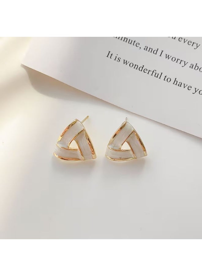 Goolsky Elegant Triangle Glaze Earrings for Women, Korean Style Fashion Studs, Vintage Zinc Alloy with 925 Silver Posts, All-Season Versatile Accessory for Daily & Party Wear - Image 3