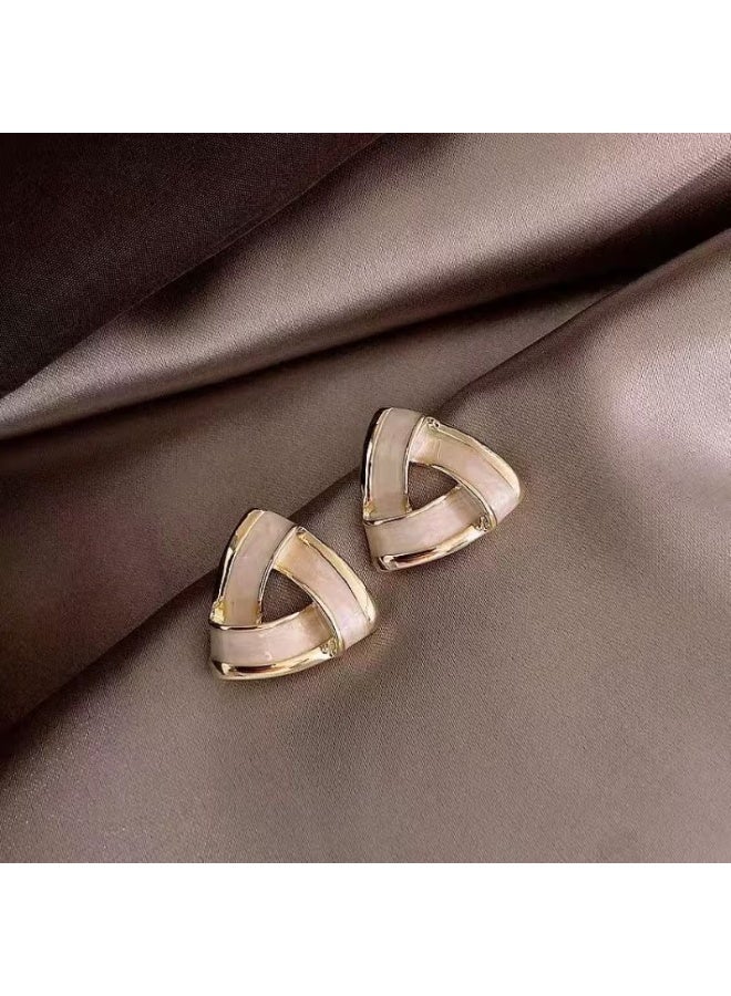 Goolsky Elegant Triangle Glaze Earrings for Women, Korean Style Fashion Studs, Vintage Zinc Alloy with 925 Silver Posts, All-Season Versatile Accessory for Daily & Party Wear - Image 1