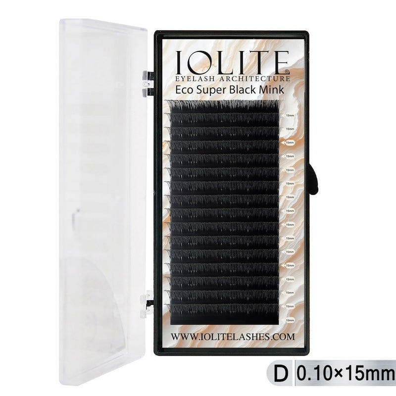 Iolite Super Black Mink Lash Extension – D Curl 0.10T Mix (6mm–15mm) | Premium Black Mink Eyelash Extension Tray for Lash Artists ISBMD10T - 15MM