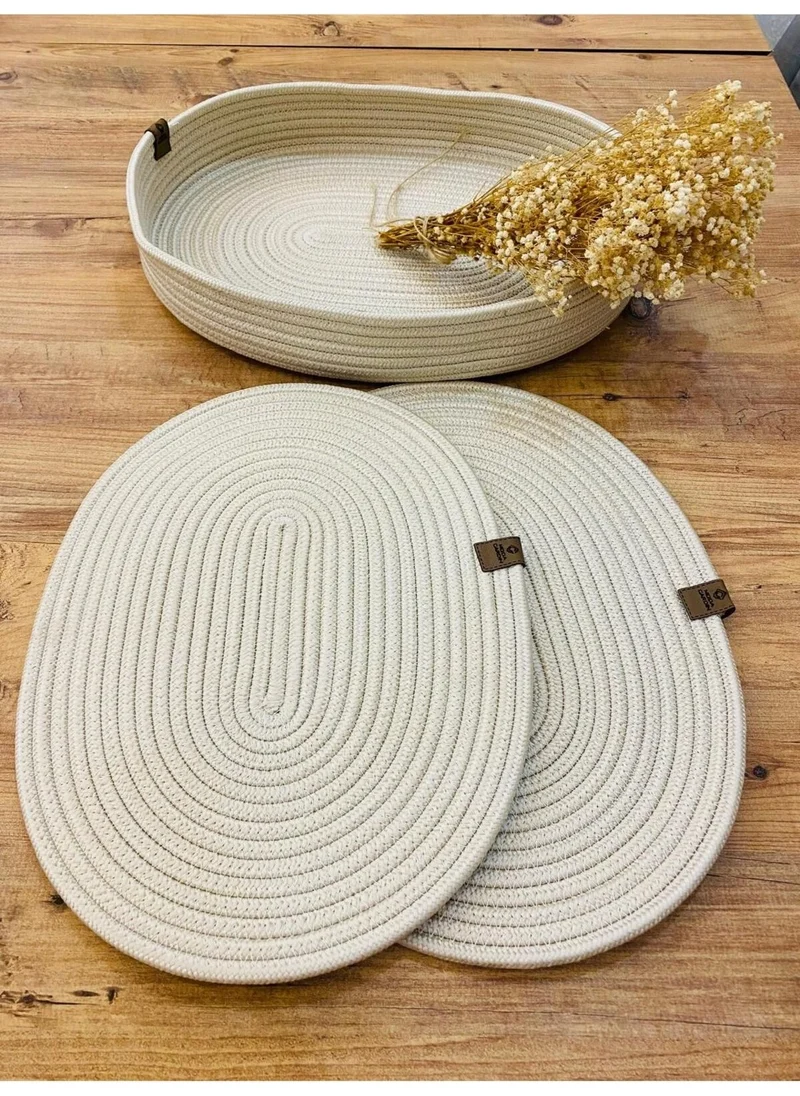 BDZ Deri BDZ Leather Jute Wicker American Service Oval Mat and Basket 3 Pieces
