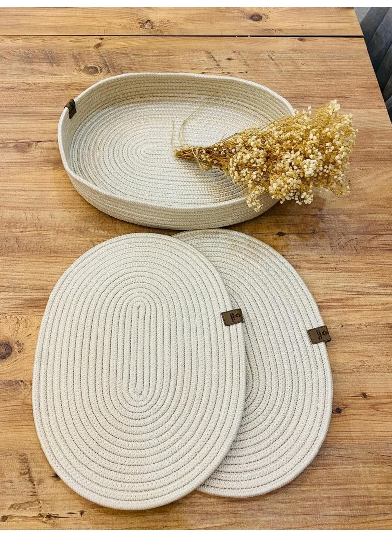 BDZ Deri BDZ Leather Jute Wicker American Service Oval Mat and Basket 3 Pieces