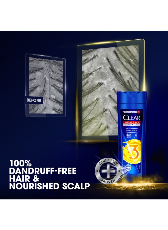 CLEAR Men 3in1 Shampoo Body And Face Wash Active Fresh 400ml - Image 5