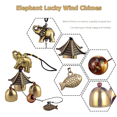 Hooshing Elephant Wind Chimes Metal Bronze Bells Feng Shui Wind Chimes for Lucky Outdoor Garden Patio Hanging Decor Gift - Image 2