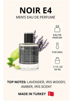 نوير عطر Noir E4 للرجال - eau de parfum 50ml | وودي ، العنبر ، القزحية ، Musk & Vetiver رائحة | عطر فاخر طويل | صنع في تركيا  - Image 3