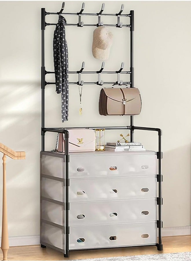 BLOOMING TIME 5-Tier Fully Enclosed Dustproof Shoe Rack + Coat Rack, with Hooks, Multi-Layer Shoe and Hat Rack, Shoe Rack Organizer, Entryway/Bedroom Shoe and Hat Rack - Image 1