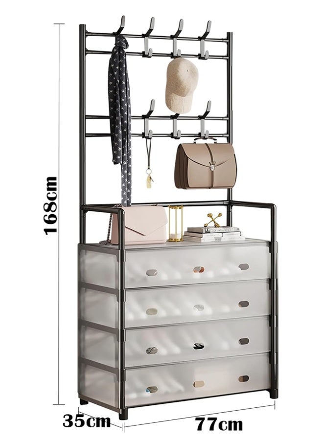 BLOOMING TIME 5-Tier Fully Enclosed Dustproof Shoe Rack + Coat Rack, with Hooks, Multi-Layer Shoe and Hat Rack, Shoe Rack Organizer, Entryway/Bedroom Shoe and Hat Rack - Image 2