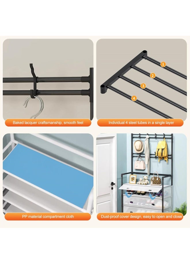 BLOOMING TIME 5-Tier Fully Enclosed Dustproof Shoe Rack + Coat Rack, with Hooks, Multi-Layer Shoe and Hat Rack, Shoe Rack Organizer, Entryway/Bedroom Shoe and Hat Rack - Image 4