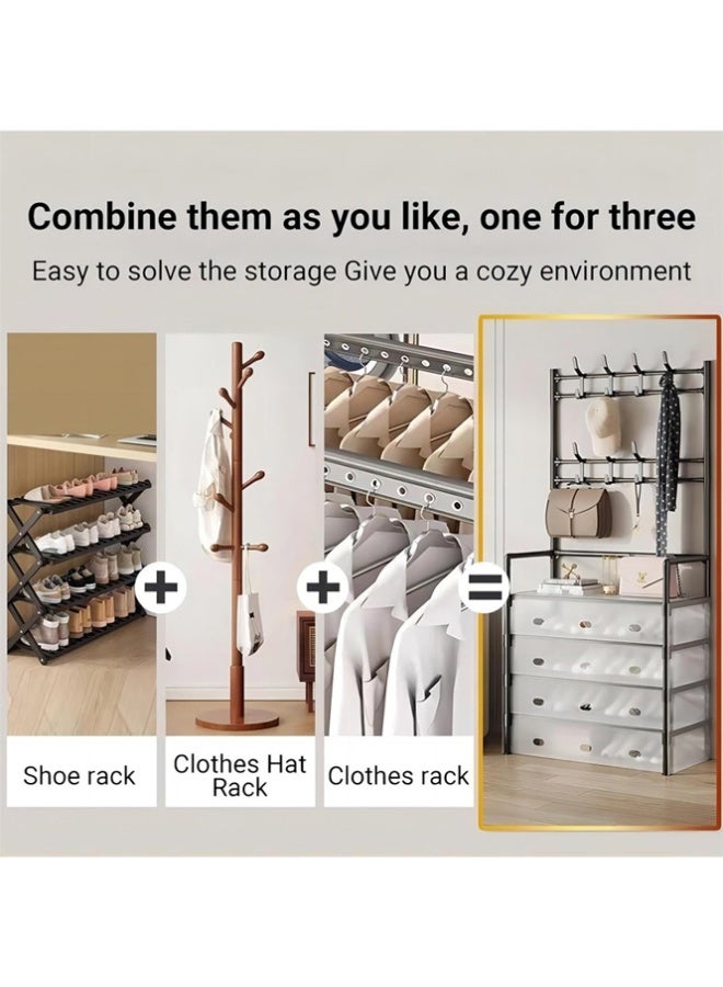 BLOOMING TIME 5-Tier Fully Enclosed Dustproof Shoe Rack + Coat Rack, with Hooks, Multi-Layer Shoe and Hat Rack, Shoe Rack Organizer, Entryway/Bedroom Shoe and Hat Rack - Image 3