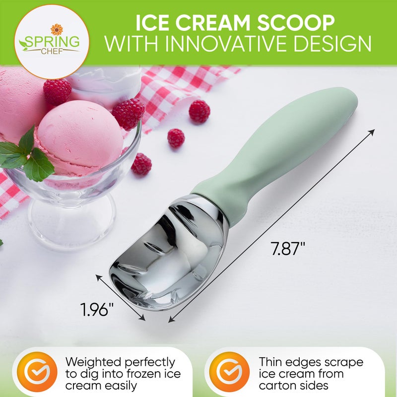 Spring Chef Ice Cream Scoop with Comfortable Handle, Professional Heavy Duty Sturdy Scooper, Premium Kitchen Tool for Cookie Dough, Gelato, Sorbet, Pistachio - Image 2