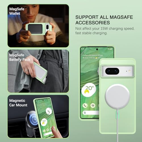 BENTOBEN for Google Pixel 7 Case [Compatible with Magsafe] Translucent Matte Magnetic Pixel 7 Case Magsafe Slim Thin Shockproof Women Men Protective Phone Cover for Google Pixel 7 6.4", Matcha Green - Image 2