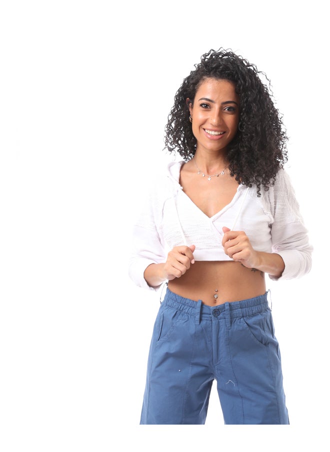 MERCH Cropped Hooded Long Sleeved Knit Jumper-white  - Image 1