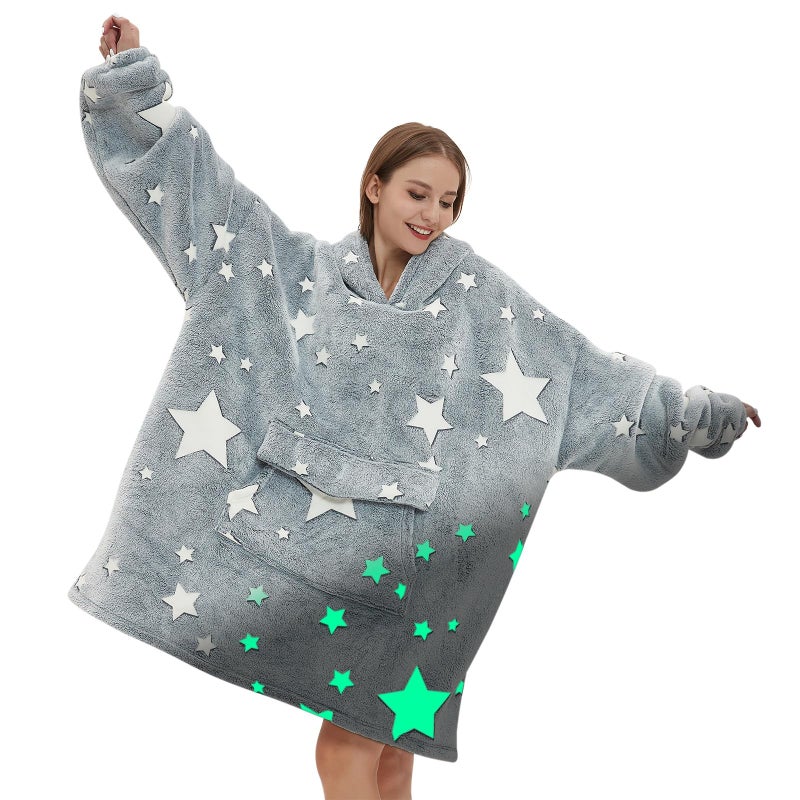 Fiosnow Glow in the Dark Star Blanket Hoodies for Women and Men Adult Oversize Wearable Blanket Hoodies for Soft and Warm