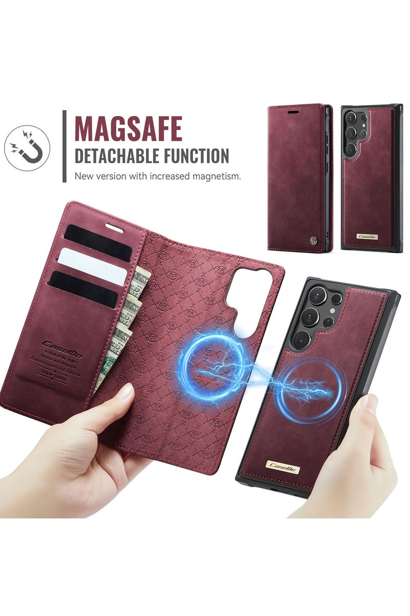 ايكارلوس غطاء هاتف جلدي قابل للفصل من MagSafe لهاتف Samsung Galaxy S25 Ultra 5G - أحمر نبيذي - Image 3
