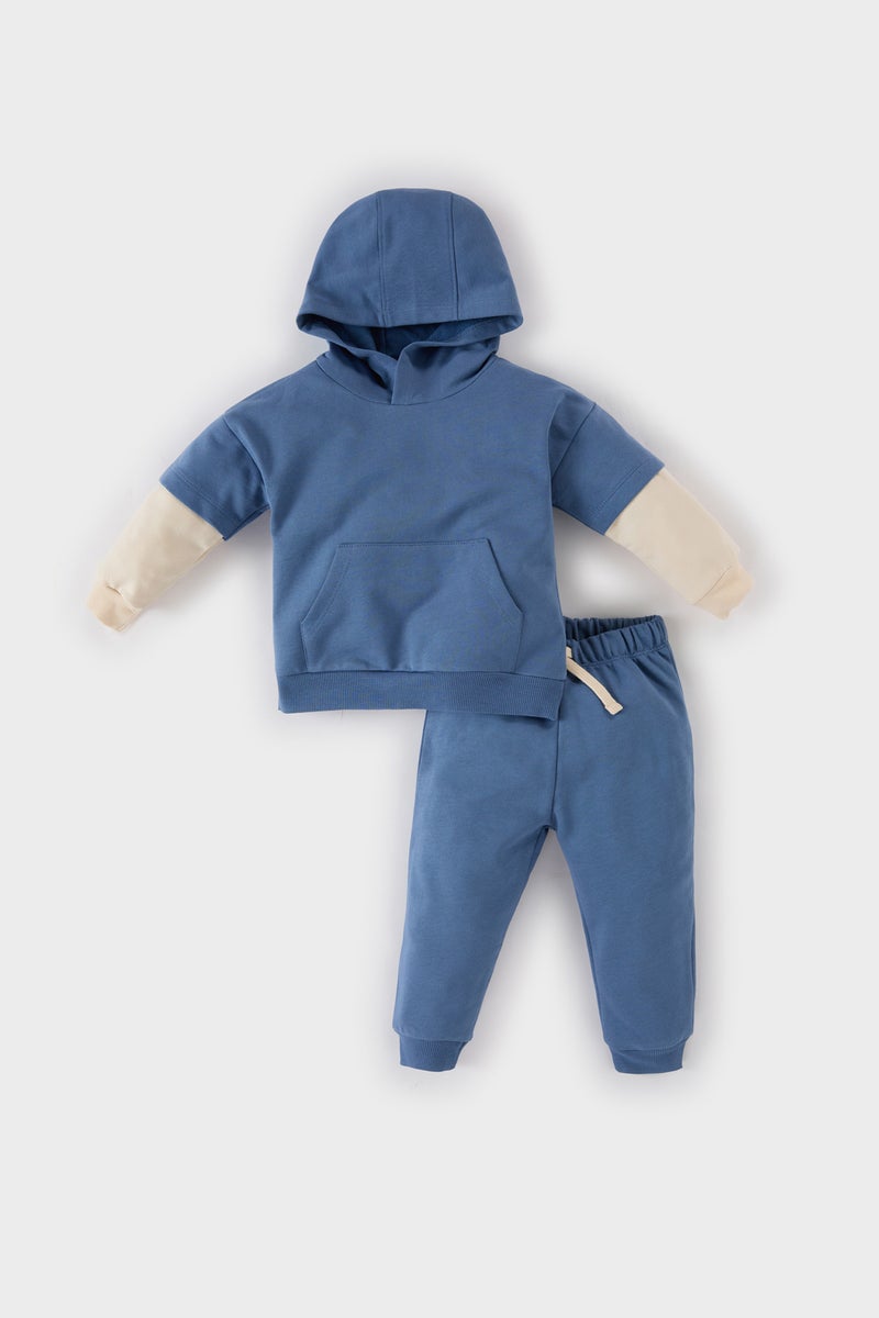 DeFacto Baby Boy Hooded Pocketed Sweatshirt Sweatpants 2 Piece Set - Image 1