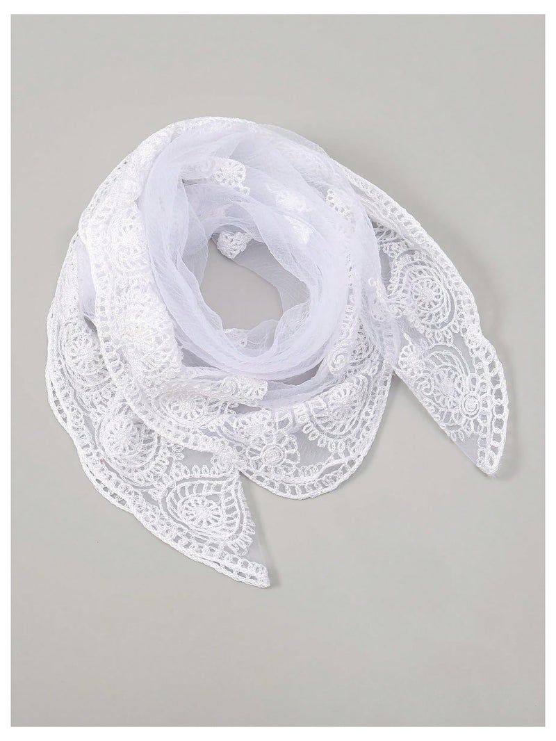 Floerns Women's Flower Embroidery Hair Scarf Headband Sheer Lace Hair Bandana White One-Size - Image 2