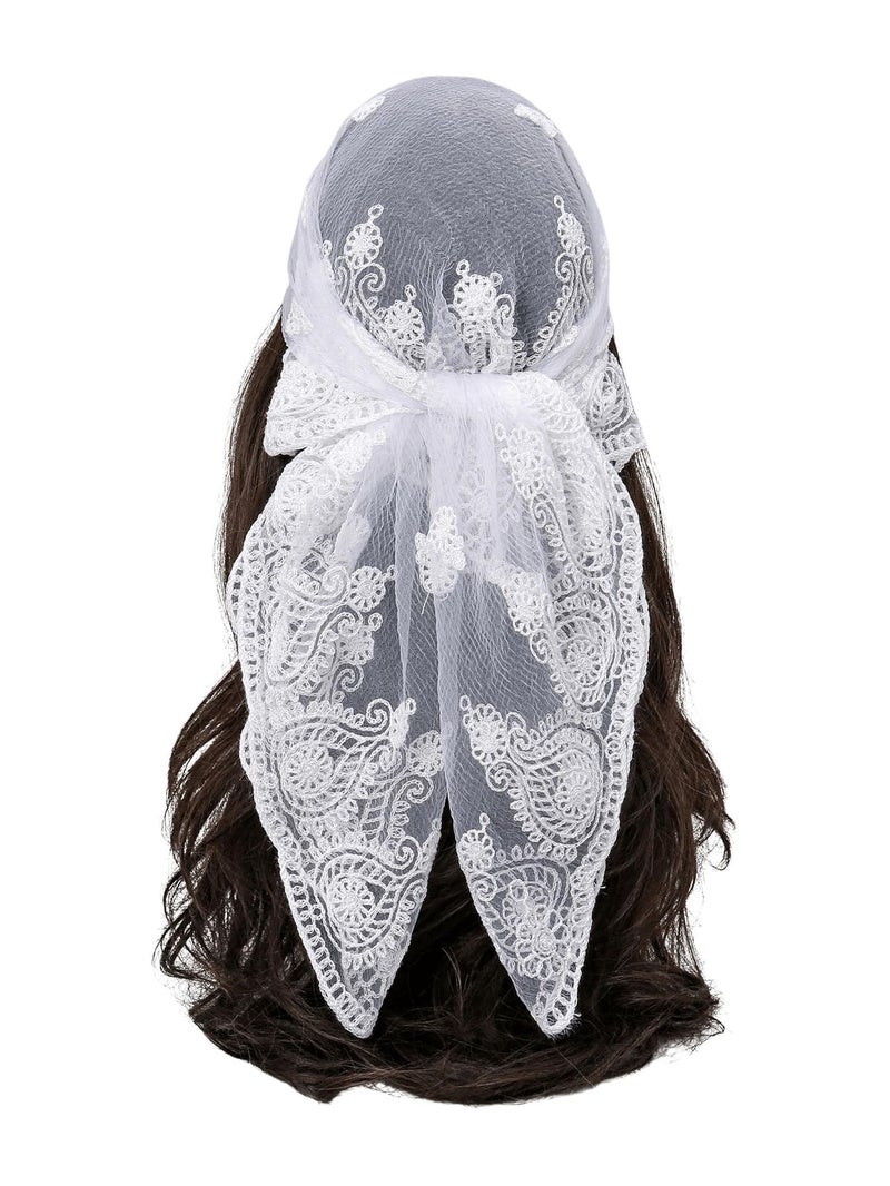 Floerns Women's Flower Embroidery Hair Scarf Headband Sheer Lace Hair Bandana White One-Size - Image 1