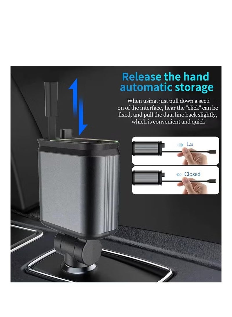4-in-1 Starry Sky Retractable Car Charger with USB-C & USB-A Cables, Fast Charging, Star Projector LED, Overcharge Protection Compatible with 12V/24V Vehicles  - Image 3