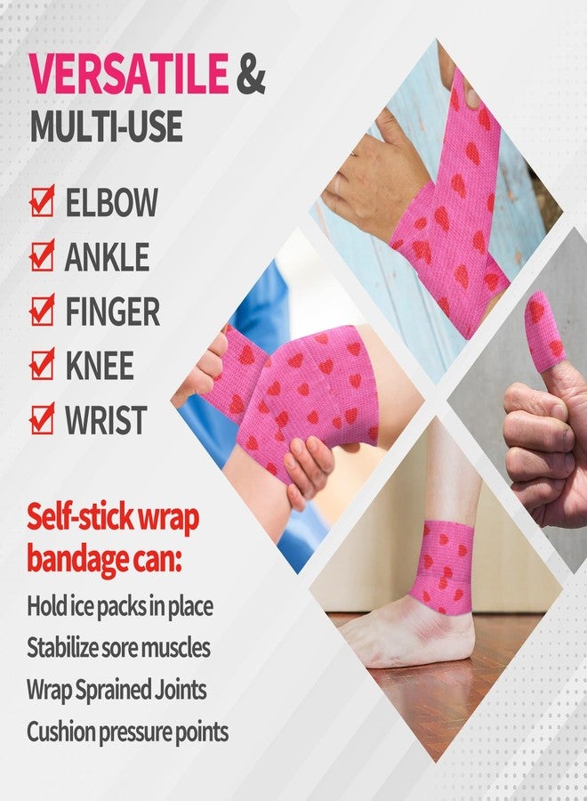 Kreyfer 12 Roll 2 Inch x 5 Yards Heart Print Pet Vet Wrap for Dogs Cats, Cohesive Bandages in Bulk, Pink Non-Woven Self Adhesive Bandage Wrap Rolls for Pet Animals Wound Care, Ankle Sprain and Swelling - Image 3