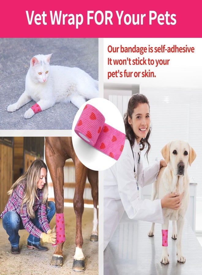 Kreyfer 12 Roll 2 Inch x 5 Yards Heart Print Pet Vet Wrap for Dogs Cats, Cohesive Bandages in Bulk, Pink Non-Woven Self Adhesive Bandage Wrap Rolls for Pet Animals Wound Care, Ankle Sprain and Swelling - Image 4