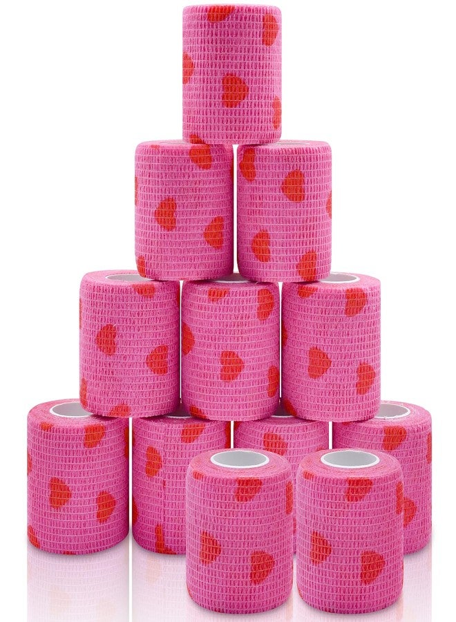 Kreyfer 12 Roll 2 Inch x 5 Yards Heart Print Pet Vet Wrap for Dogs Cats, Cohesive Bandages in Bulk, Pink Non-Woven Self Adhesive Bandage Wrap Rolls for Pet Animals Wound Care, Ankle Sprain and Swelling - Image 1