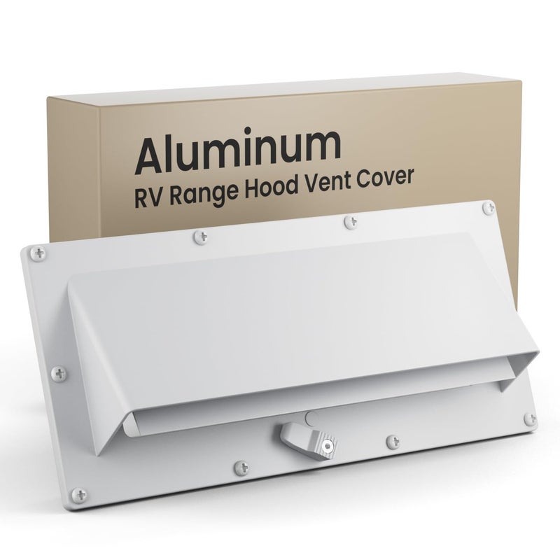 Safoner Aluminum RV Stove Vent Hood Cover for Adjustable Range Exhaust Depth, Includes Butyl Tape, Exterior Kitchen Replacement Camper Accessories for Travel Trailers and Motorhomes- White - Image 1