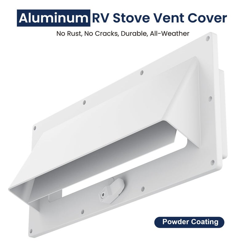 Safoner Aluminum RV Stove Vent Hood Cover for Adjustable Range Exhaust Depth, Includes Butyl Tape, Exterior Kitchen Replacement Camper Accessories for Travel Trailers and Motorhomes- White - Image 2