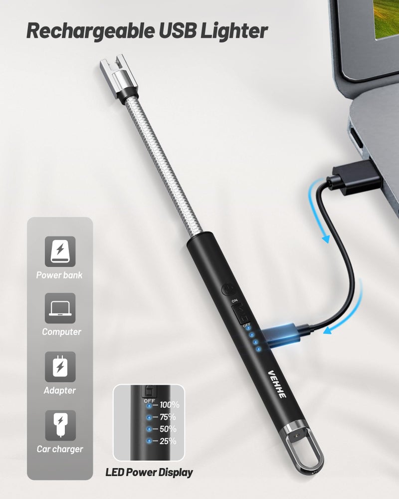 VEHHE Candle Lighter, Electric Rechargeable Arc Lighter with LED Battery Display Long Flexible Neck USB Lighters for Light Candles Gas Stoves Camping Barbecue - Image 5