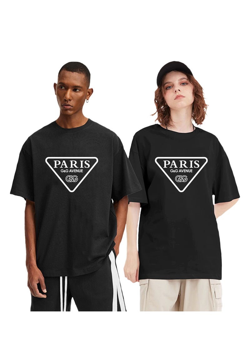 جي آند جي أفينيو قطن سميك بناء رجل قطن يغسل أسود [ ت - شيرت ] XL تقليم محايد قصير كم شارع زيّ راب هيب هوب مثلث يطبع [ ت - شيرت ] - Image 1