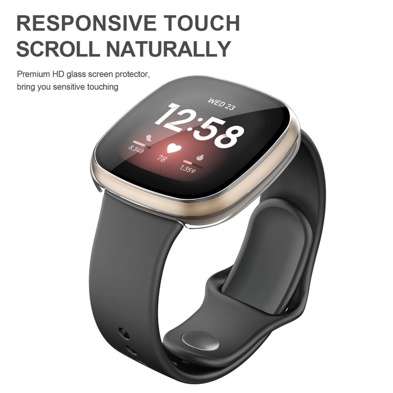 Mugust Fitbit Versa 3 & Sense Smartwatch Full Coverage Screen Protector with Tempered Glass, 3 Pack, Transparent - Image 2