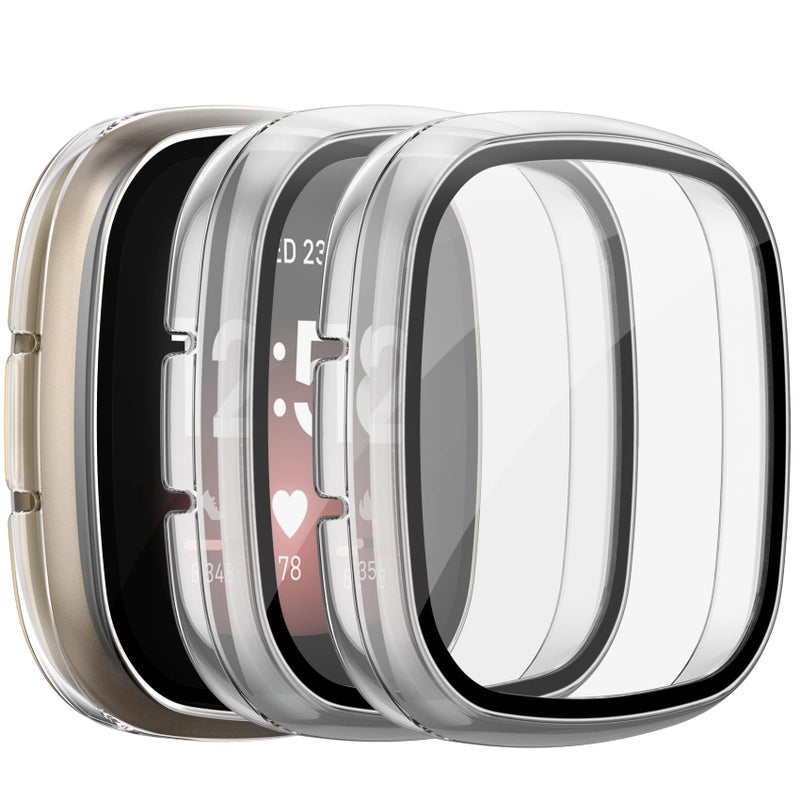Mugust Fitbit Versa 3 & Sense Smartwatch Full Coverage Screen Protector with Tempered Glass, 3 Pack, Transparent - Image 1