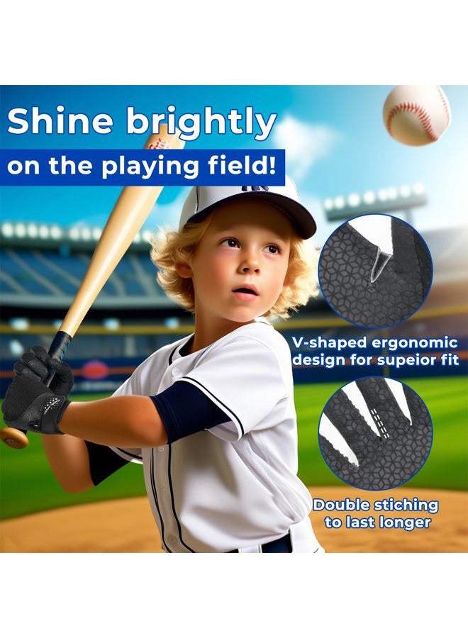 AIGEVTURE Youth Baseball Bating Gloves Softball Batting Gloves Adult Kids Boys Girls Black Medium - Image 2