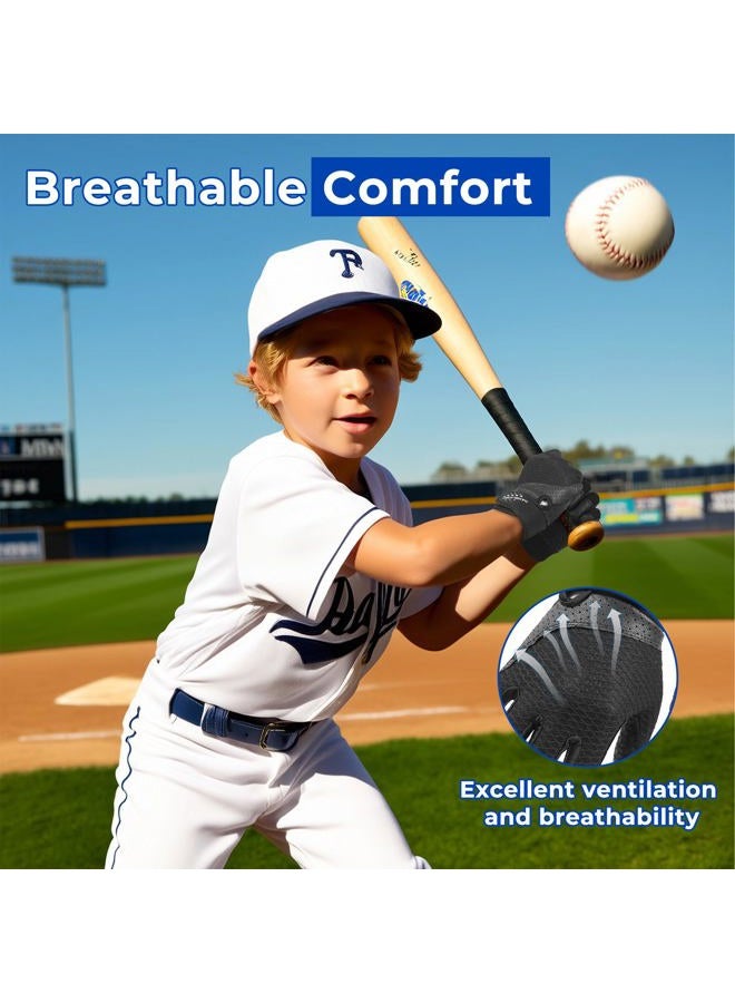 AIGEVTURE Youth Baseball Bating Gloves Softball Batting Gloves Adult Kids Boys Girls Black Medium - Image 3