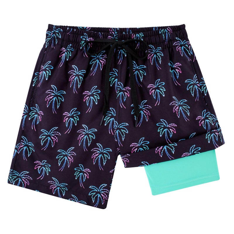 Cozople Teen Boys Neon Flamingo Swim Trunks Novelty Stretchy Boxer Brief Liner Swim Shorts Quick Dry Lightweight Bathing Suit for Teens Surf Beach Board Shorts - Image 2