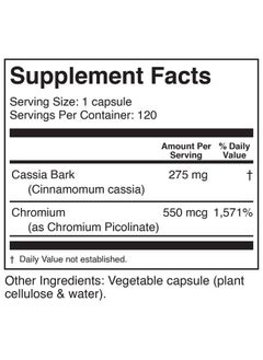 BioActive Nutrients CinnaChrom Dietary Supplement — Chromium Picolinate, Cinnamon Capsules — Natural Ingredients for Overall Health — Vegetable Supplement, Gluten-Free, 120 Capsules