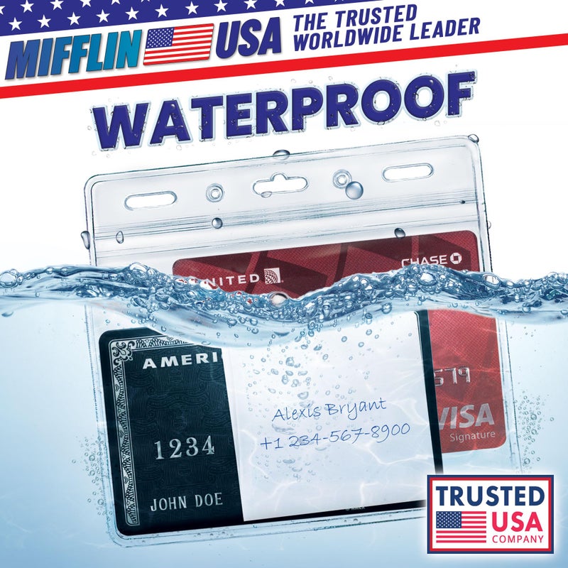 Mifflin-USA Horizontal ID Name Badge Holder (Clear, 3.5x2.25 Inches, 10 Pack), Waterproof and Resealable Plastic Card Holders - Image 3