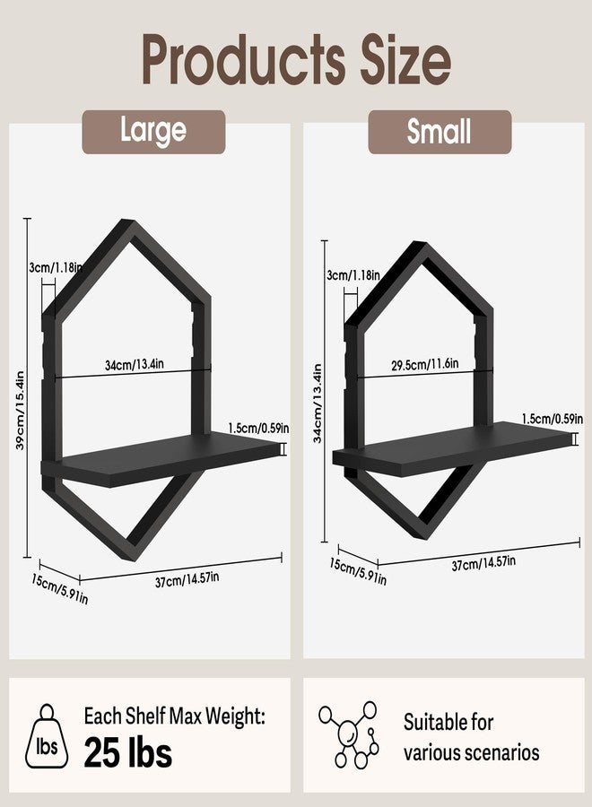 KALYLOC Floating Shelves, Hexagon Wall Shelves, Set of 2 Wall Shelf for Plants Decorative Wall Mounted Shelves for Living Room Bedroom Bathroom Home Office Kitchen, Black Wood - Image 3