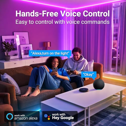 hyrion Smart LED Lights for Bedroom 100ft, Voice Control Strip Lights with Alexa and Google Assistant, RGB Color Changing, Music Sync WI-FI Led Lighting with App Controlled for Room Decor(2 * 51ft) - Image 2