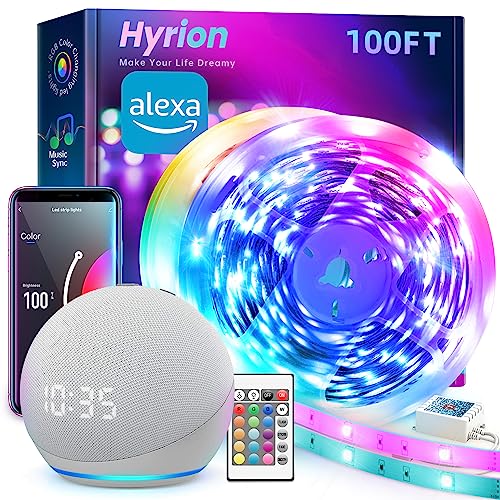 hyrion Smart LED Lights for Bedroom 100ft, Voice Control Strip Lights with Alexa and Google Assistant, RGB Color Changing, Music Sync WI-FI Led Lighting with App Controlled for Room Decor(2 * 51ft) - Image 1